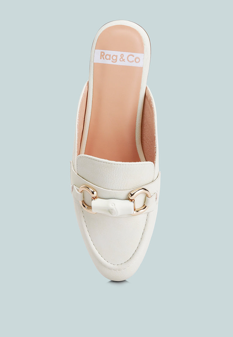 Abner Horsebit Embellished Raffia Slip On Mules In White#color_white