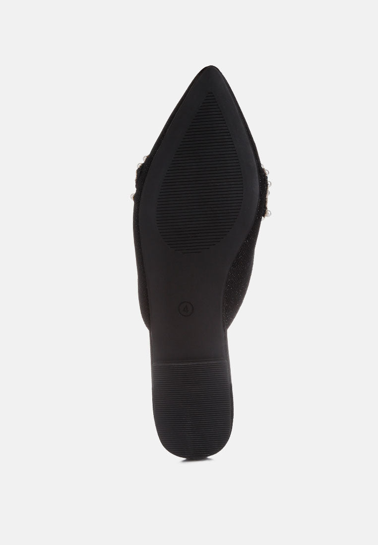 ASTRE Pearl Embellished Shimmer Mules In Black#color_black