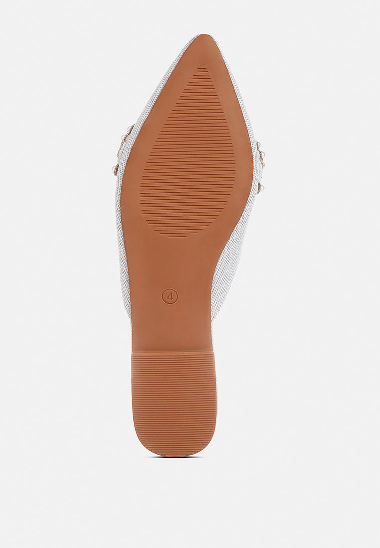 ASTRE Pearl Embellished Shimmer Mules In Silver#color_silver