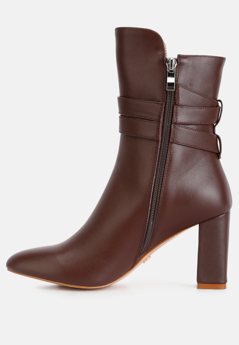 Cobra Buckle Strap Embellished Boots In Brown#color_brown