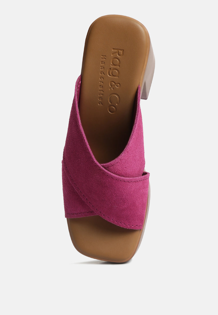 MATRIX Criss Cross Strap Block Heel Sandals#color_fuchsia