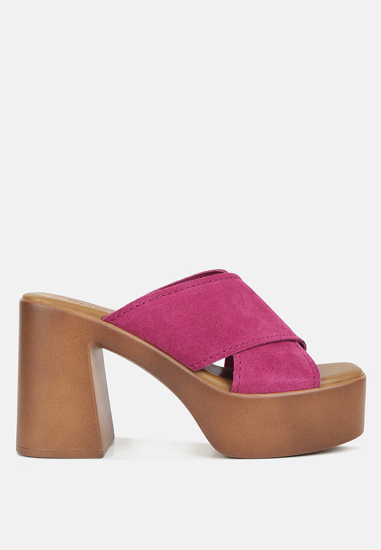 MATRIX Criss Cross Strap Block Heel Sandals#color_fuchsia