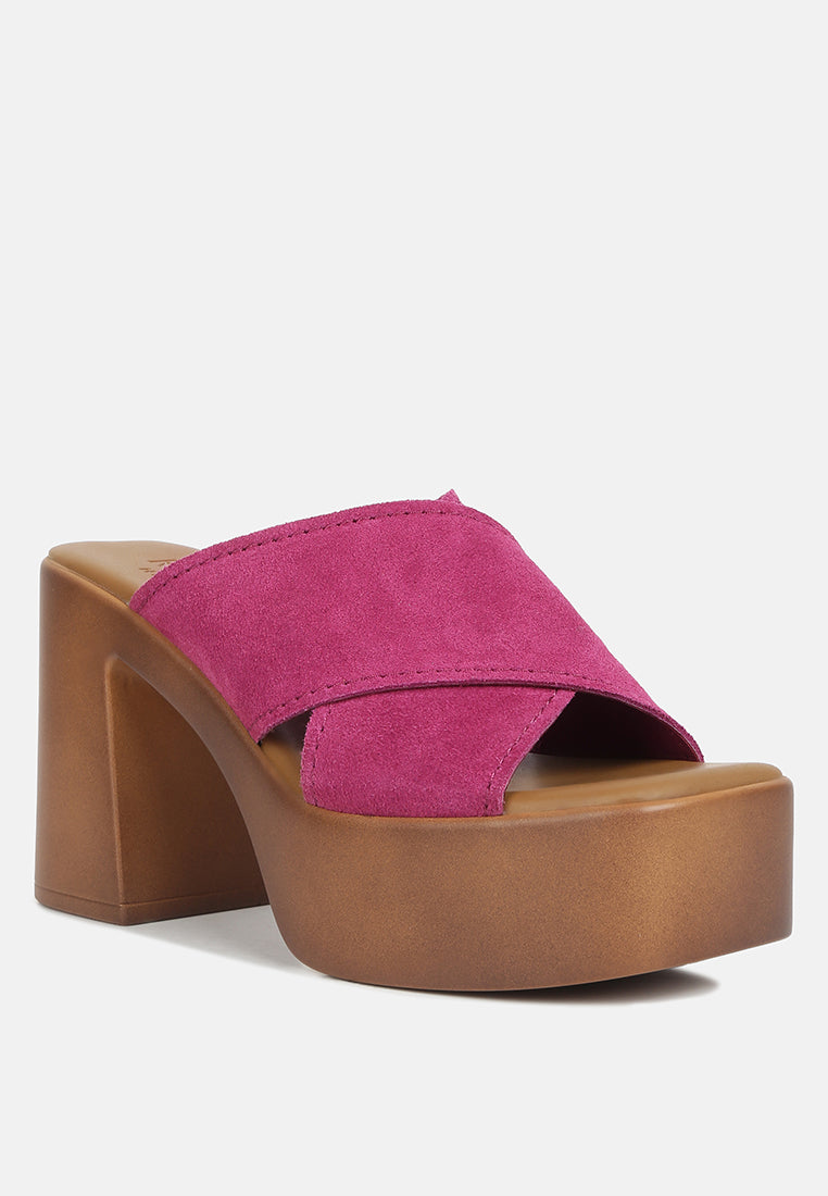 MATRIX Criss Cross Strap Block Heel Sandals#color_fuchsia
