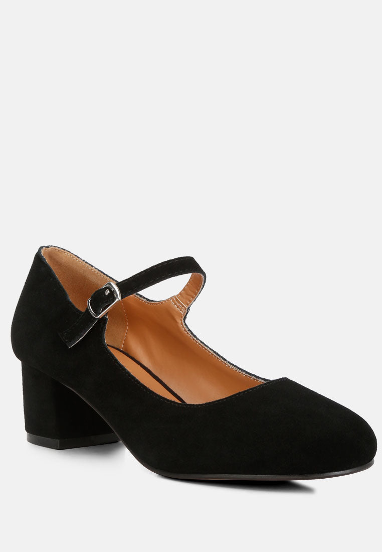DALLIN Suede Block Heel Mary Janes in Black#color_black