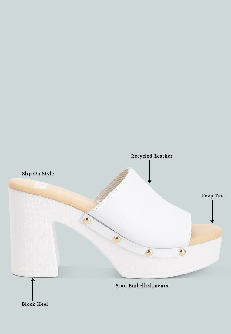 Drew Recycled Leather Block Heel Mules In White#color_white