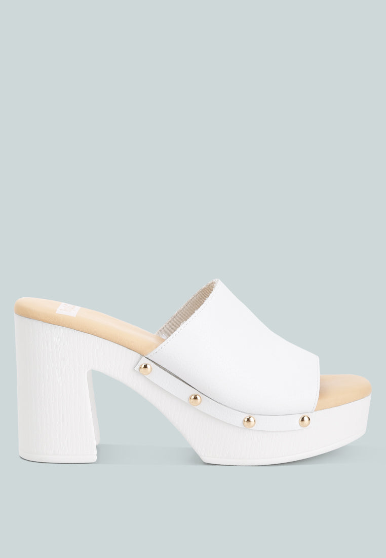 Drew Recycled Leather Block Heel Mules In White#color_white