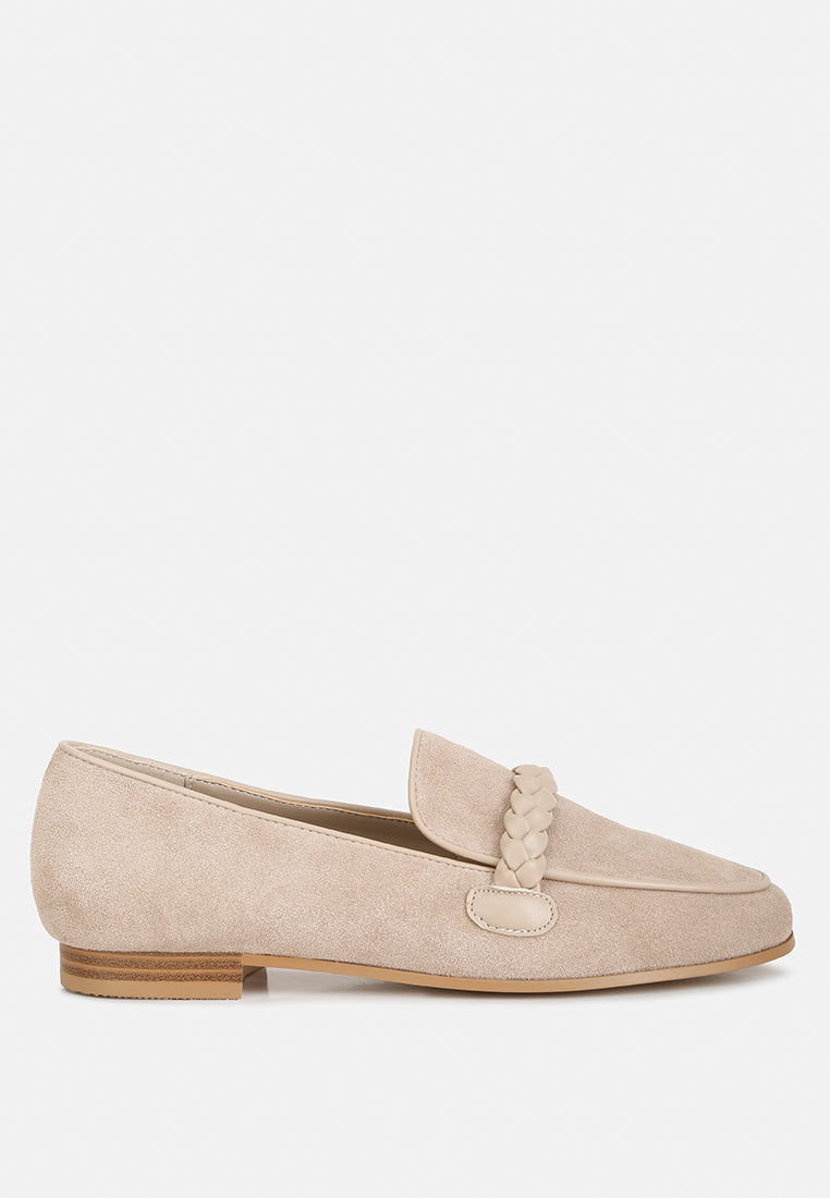 ECHO Suede Leather Braided Detail Loafers#color_sand