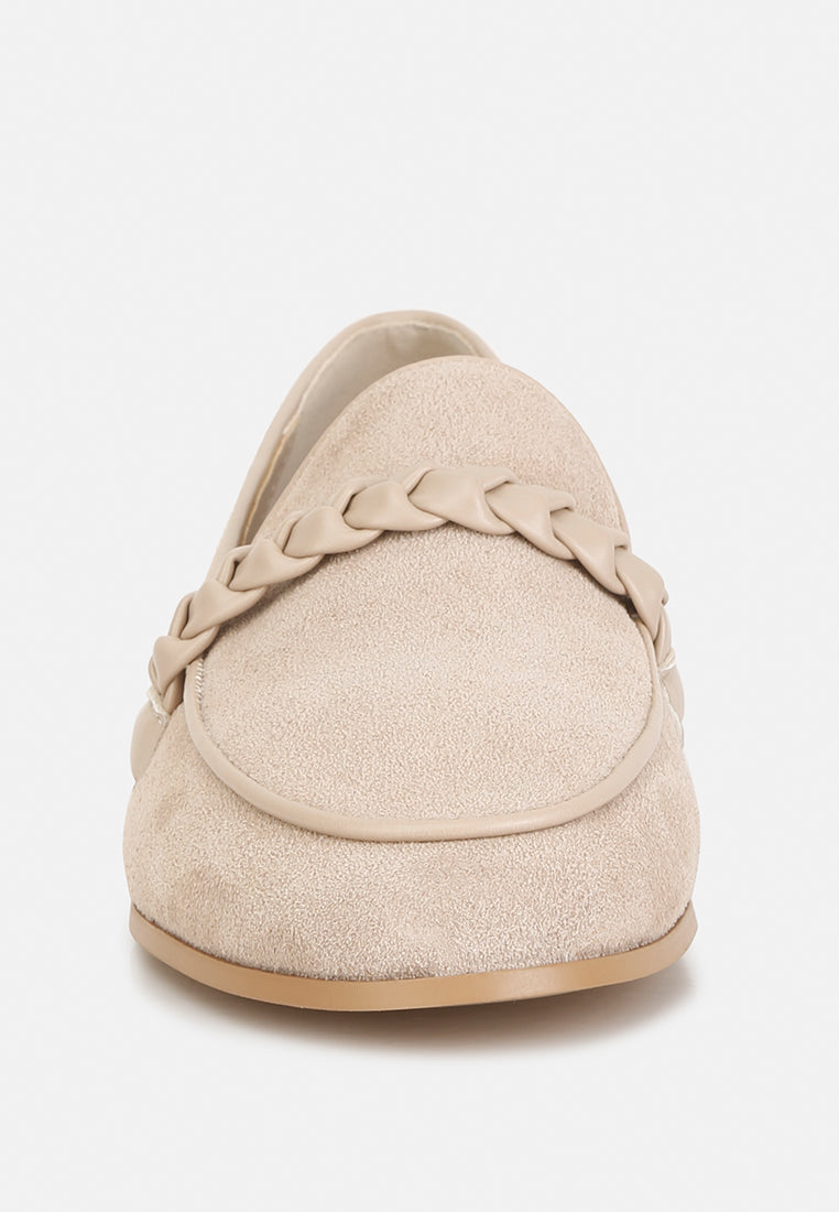 ECHO Suede Leather Braided Detail Loafers#color_sand