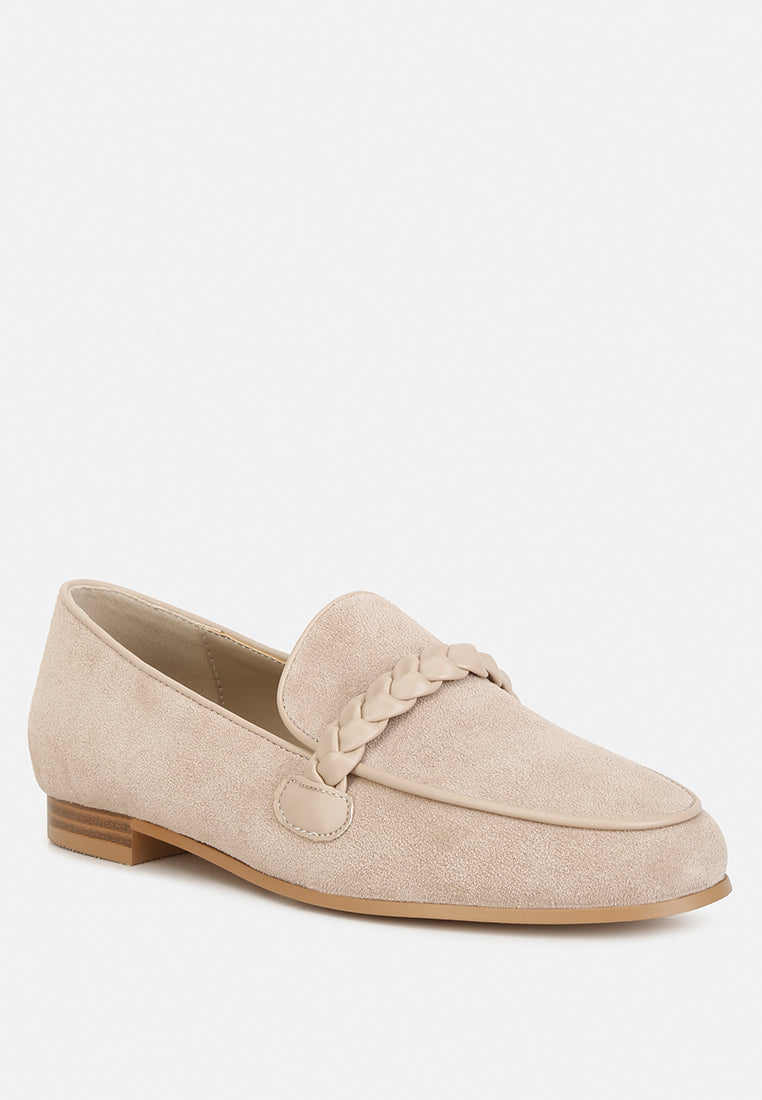 ECHO Suede Leather Braided Detail Loafers#color_sand