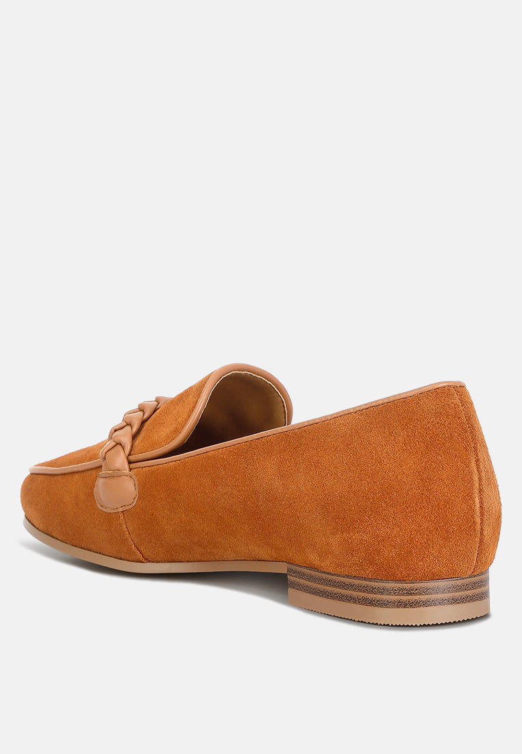 ECHO Suede Leather Braided Detail Loafers#color_tan