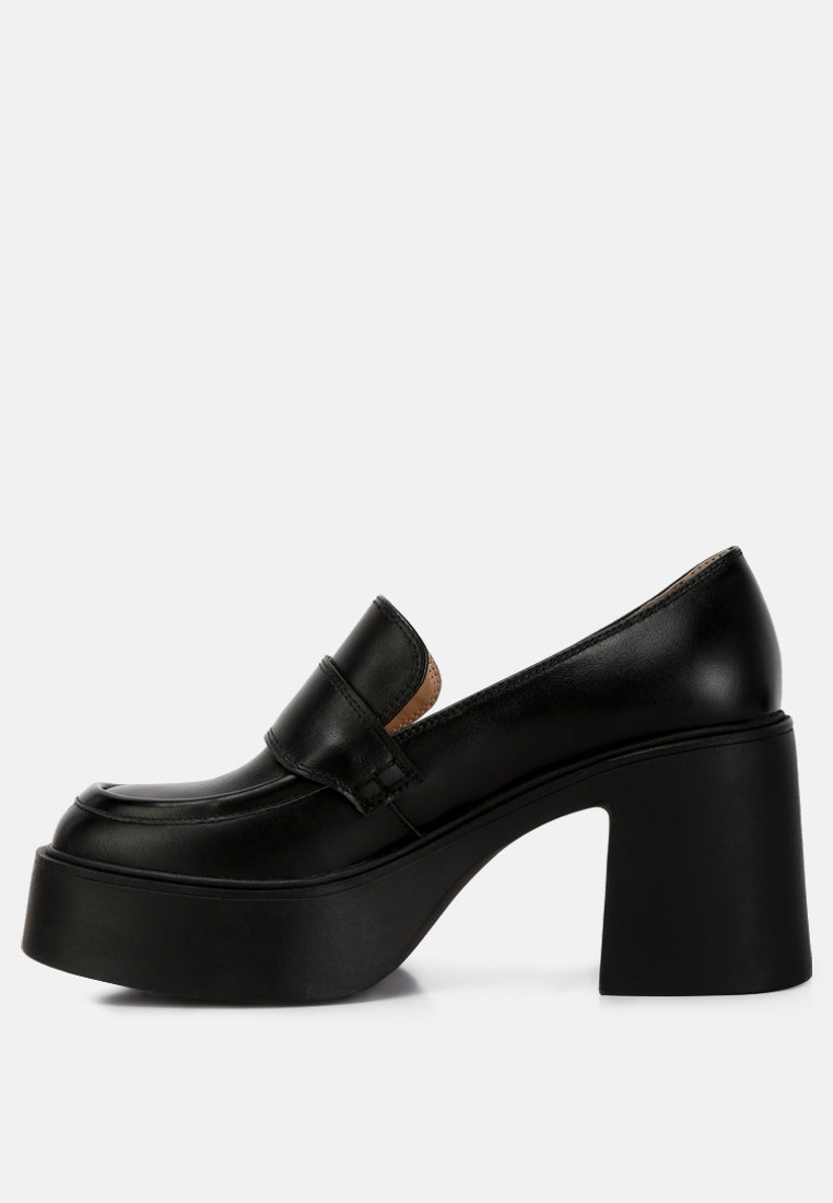 Elspeth Heeled Platform Leather Loafers#color_black