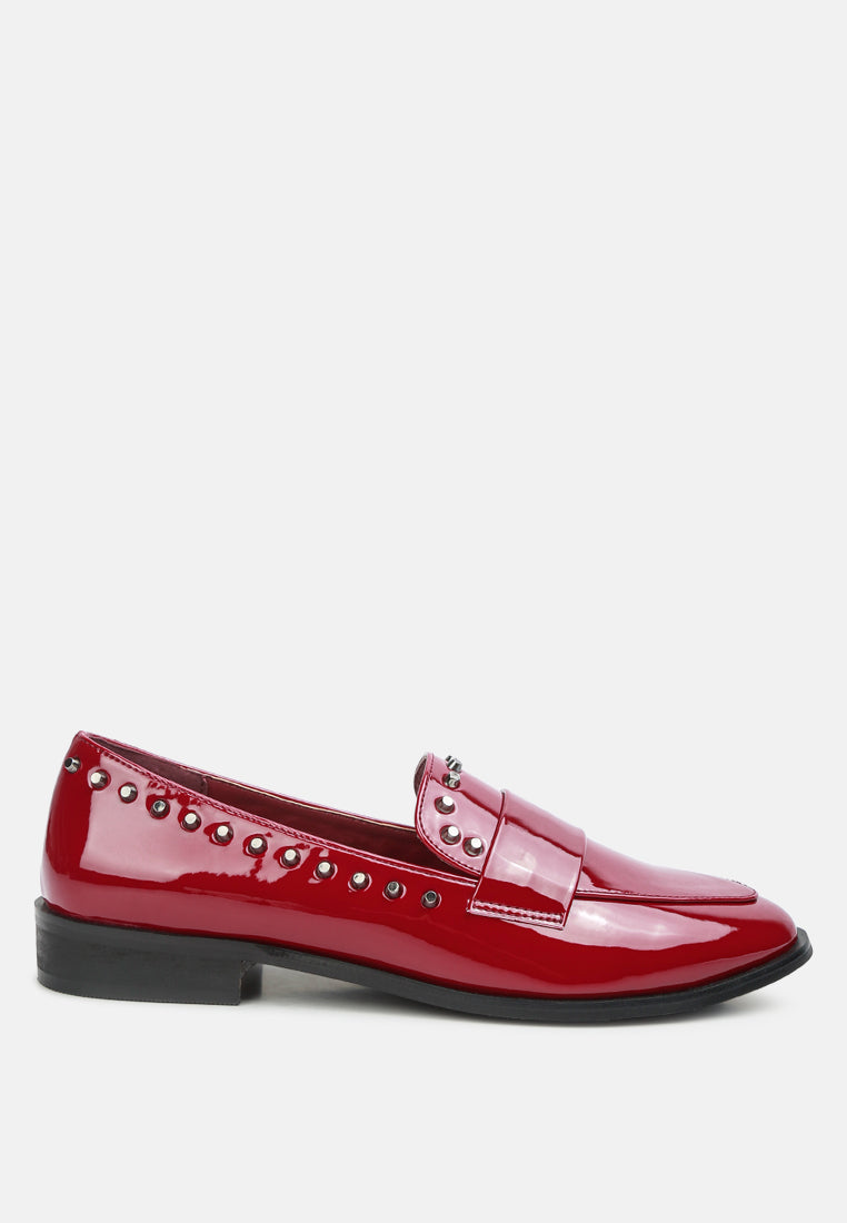 emilia burgundy patent stud penny loafers#color_burgundy