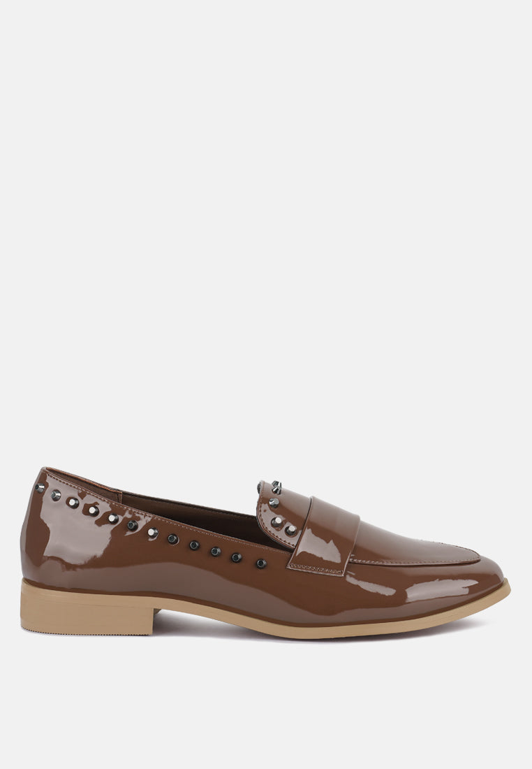 emilia tan patent stud penny loafers#color_tan