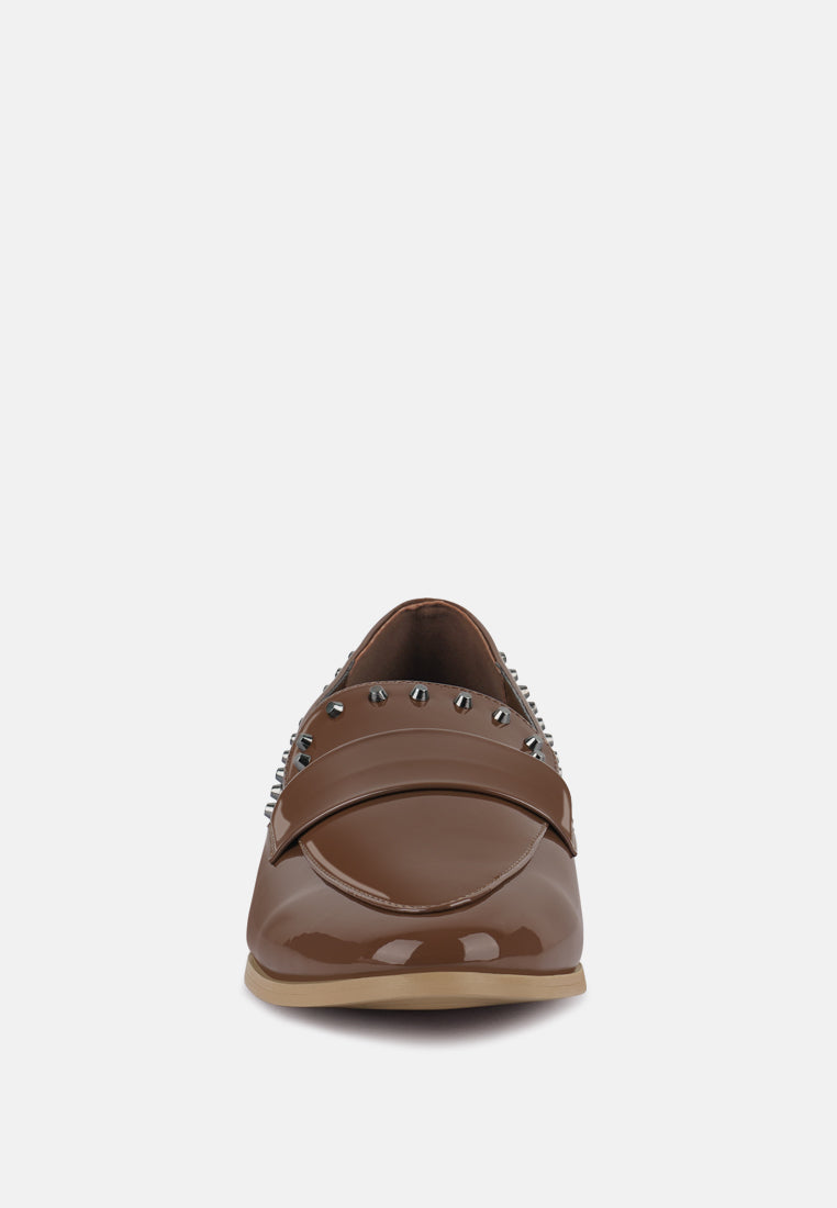 emilia tan patent stud penny loafers#color_tan