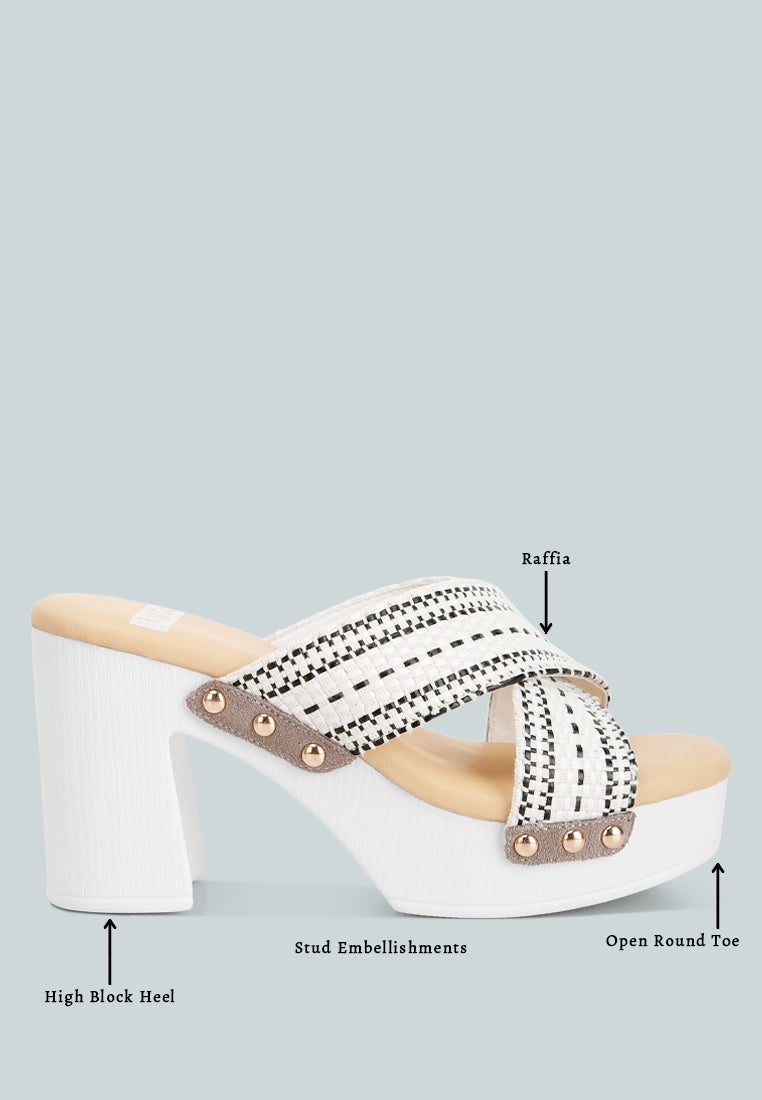 FInley Raffia High Block Heel Mules In White#color_white