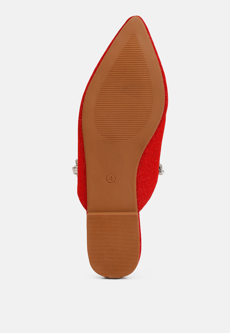 GEODE Pearl Embellished Slip On Mules In Red#color_red