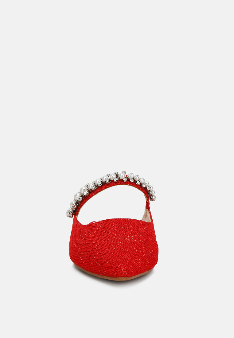 GEODE Pearl Embellished Slip On Mules In Red#color_red
