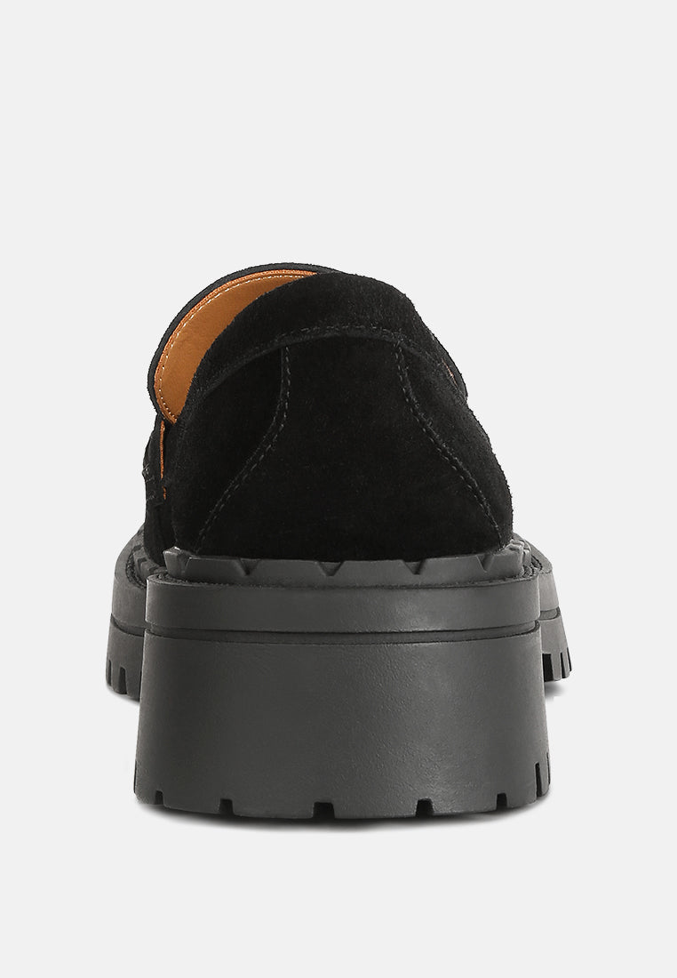 Honora Suede Chunky Loafers In Black#color_black