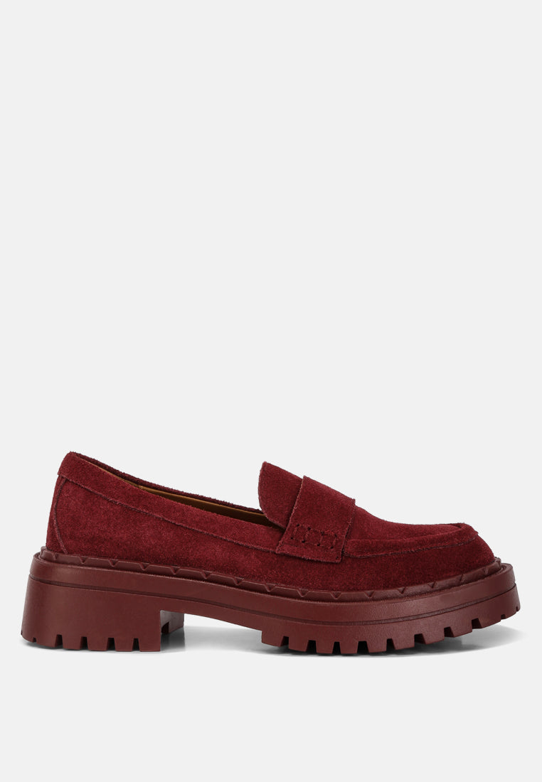 Honora Suede Chunky Loafers In Burgundy#color_burgundy