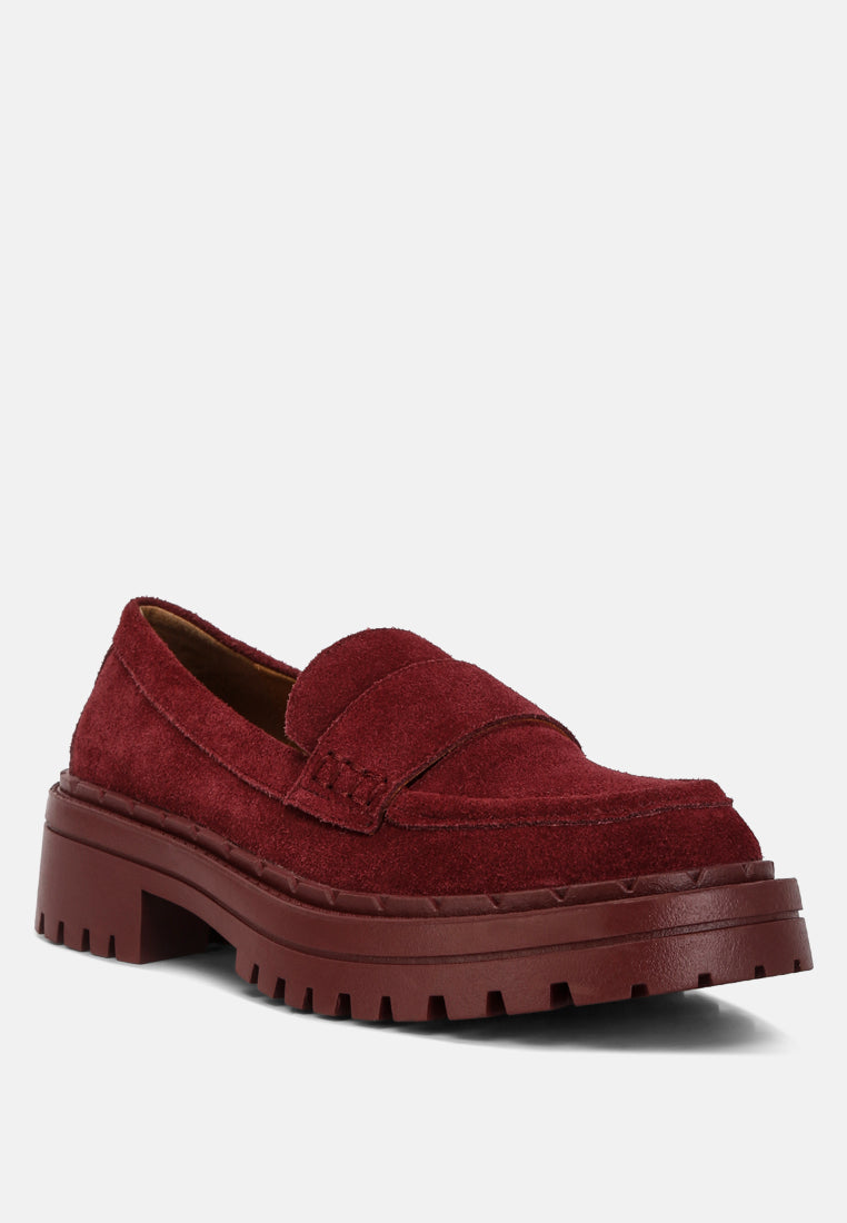 Honora Suede Chunky Loafers In Burgundy#color_burgundy