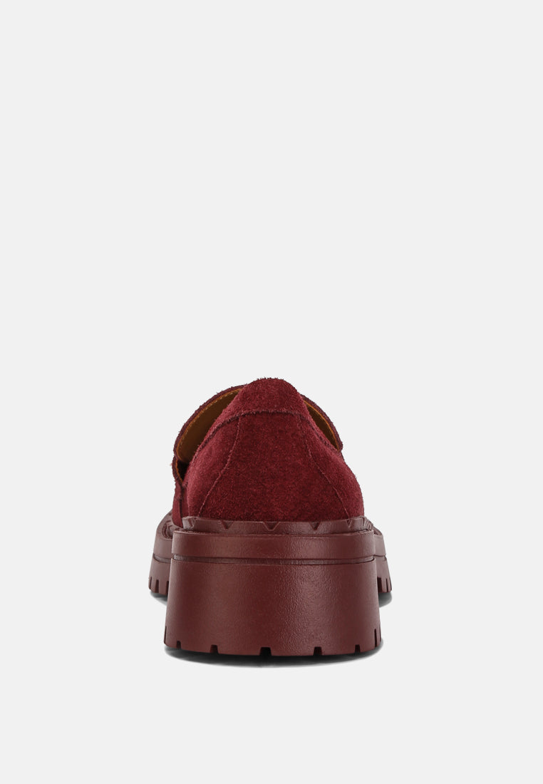 Honora Suede Chunky Loafers In Burgundy#color_burgundy