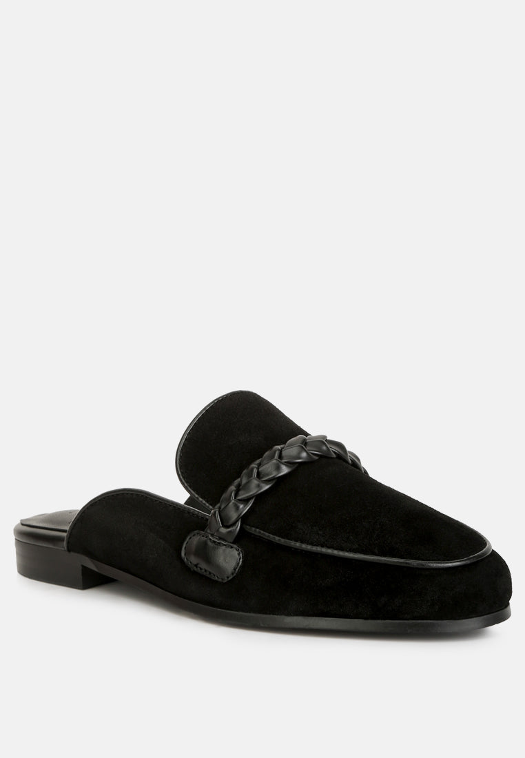 Buy Lavinia Suede Leather Braided Detail Mules In Black | Mules | Rag & Co United States