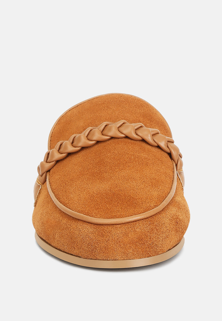 Lavinia Suede Leather Braided Detail Mules#color_tan