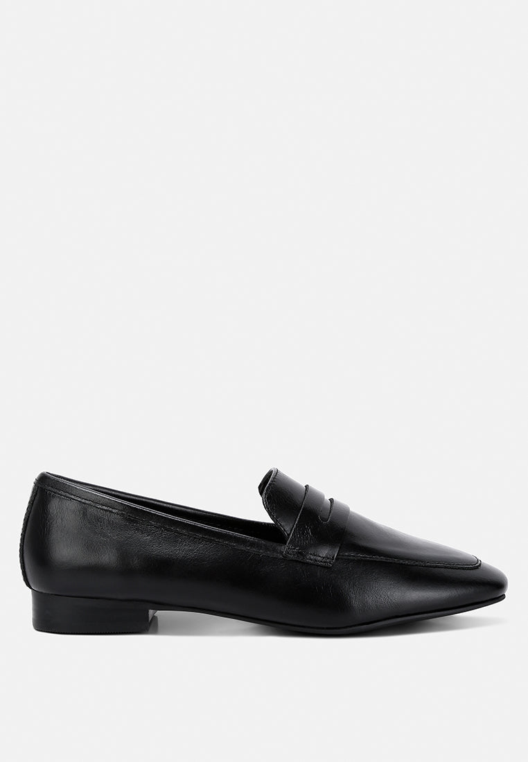 LILIANA Black Classic Leather Penny Loafers#color_black