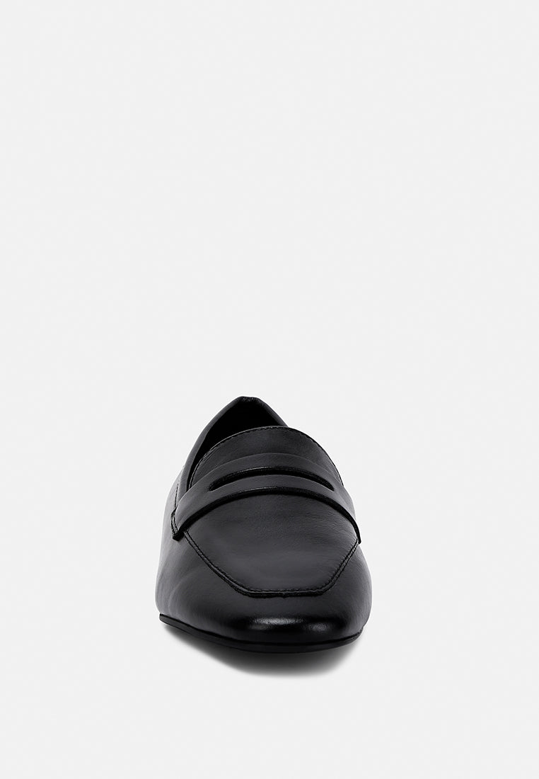 LILIANA Black Classic Leather Penny Loafers#color_black