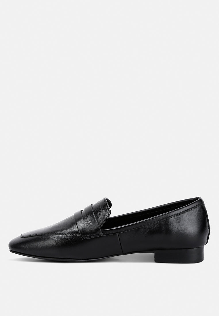 LILIANA Black Classic Leather Penny Loafers#color_black