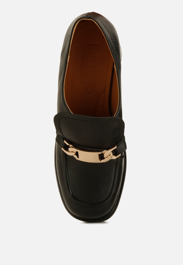 Morgan Metallic Embellishment Leather Platform Loafers in Black#color_Black