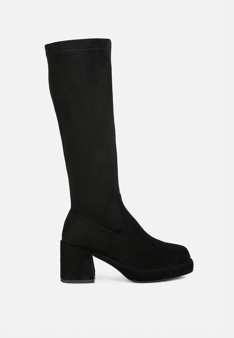 MORPIN Black Stretch Suede Calf Boots#color_black