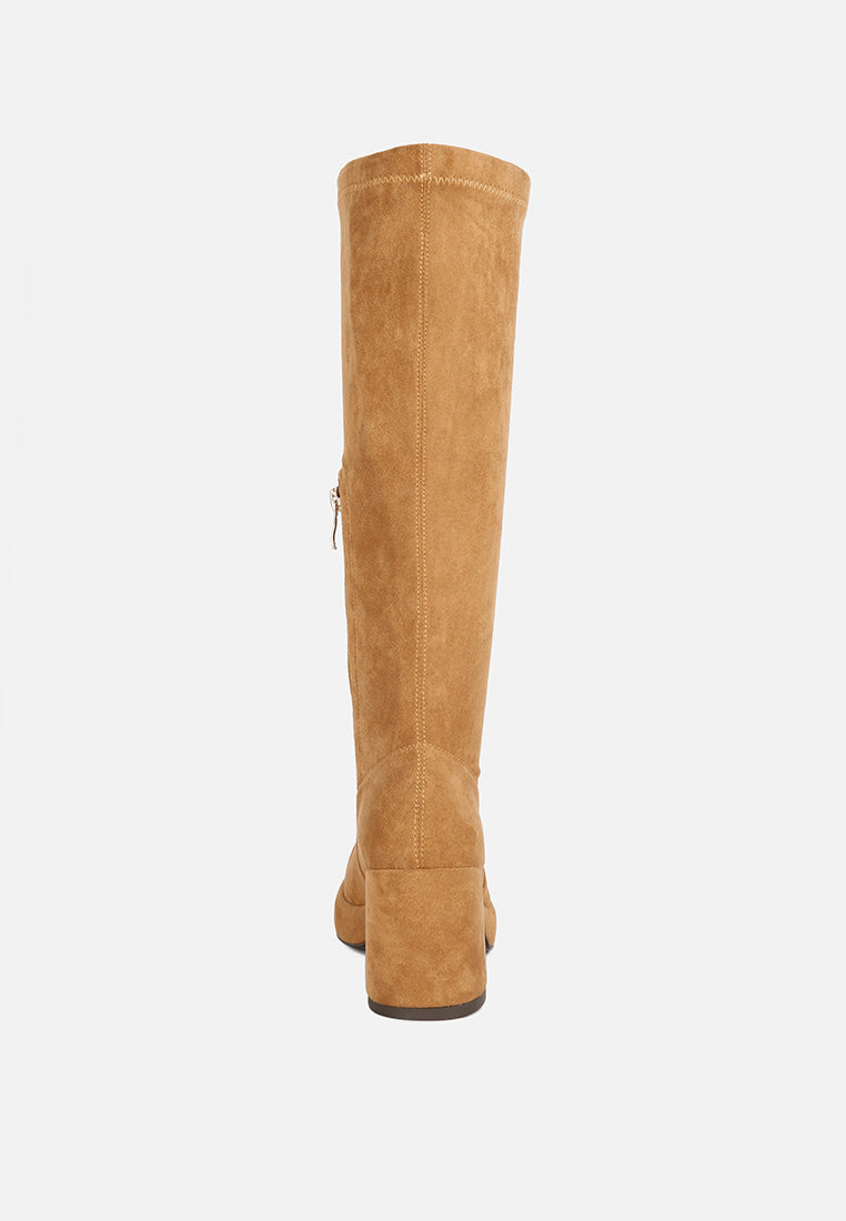 MORPIN Tan Stretch Suede Calf Boots#color_tan