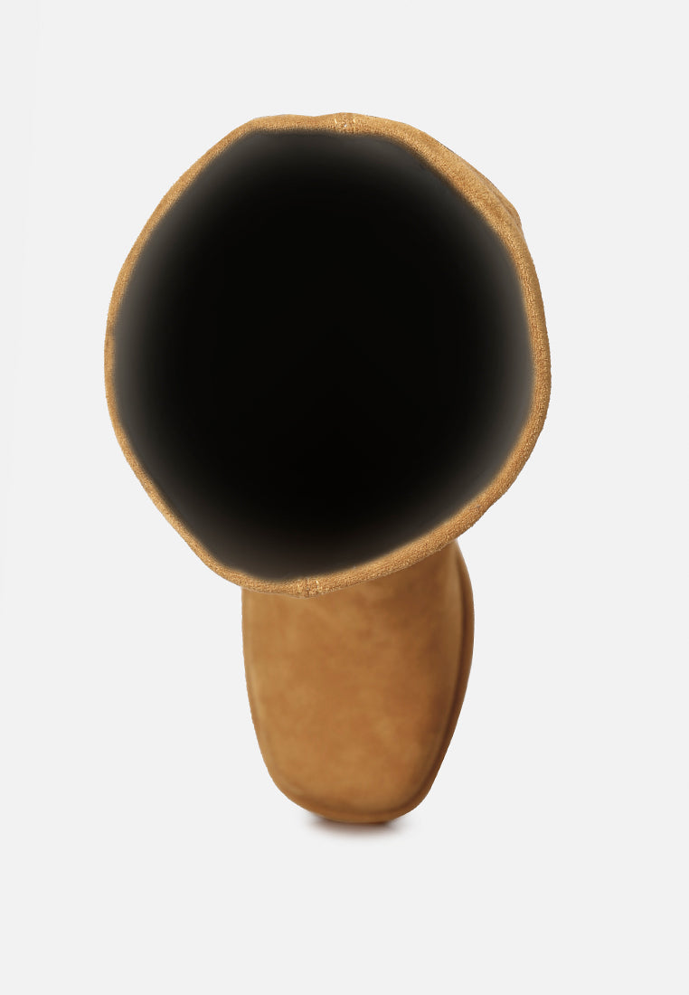 MORPIN Tan Stretch Suede Calf Boots#color_tan