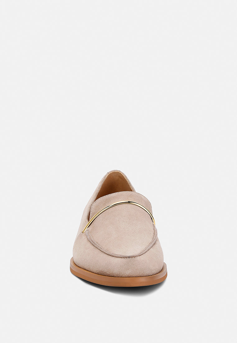 PAULINA Taupe Suede Slip-on Loafers#color_taupe