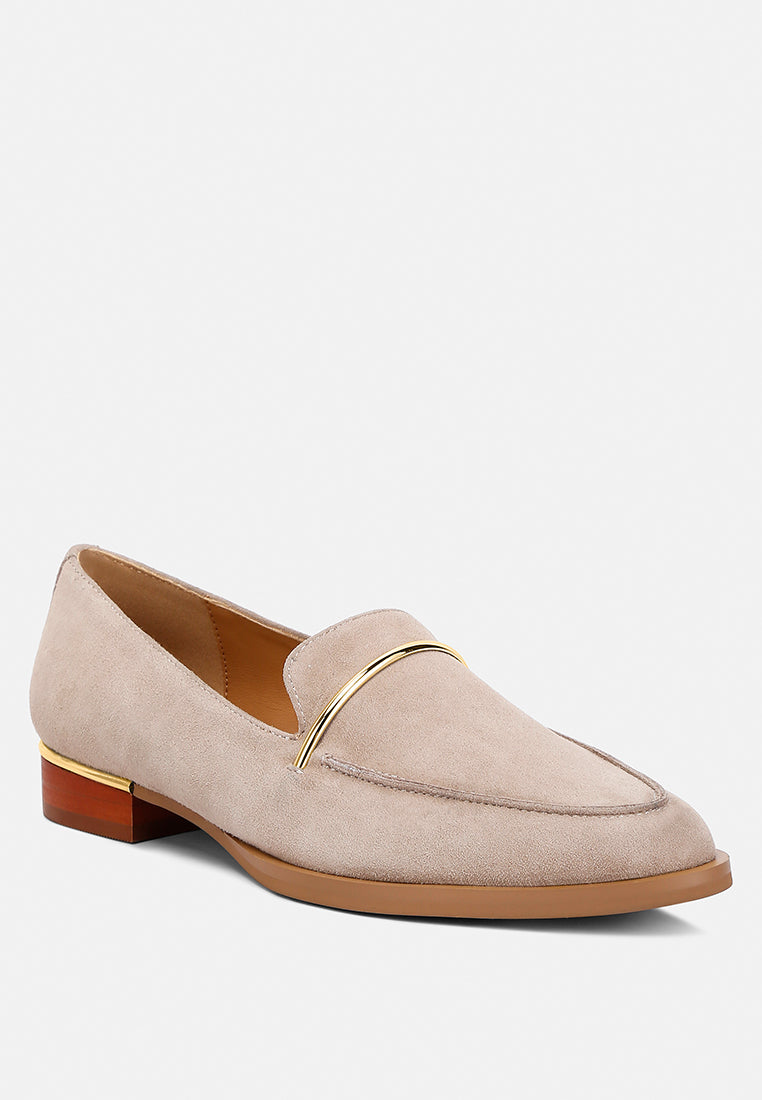 PAULINA Taupe Suede Slip-on Loafers#color_taupe