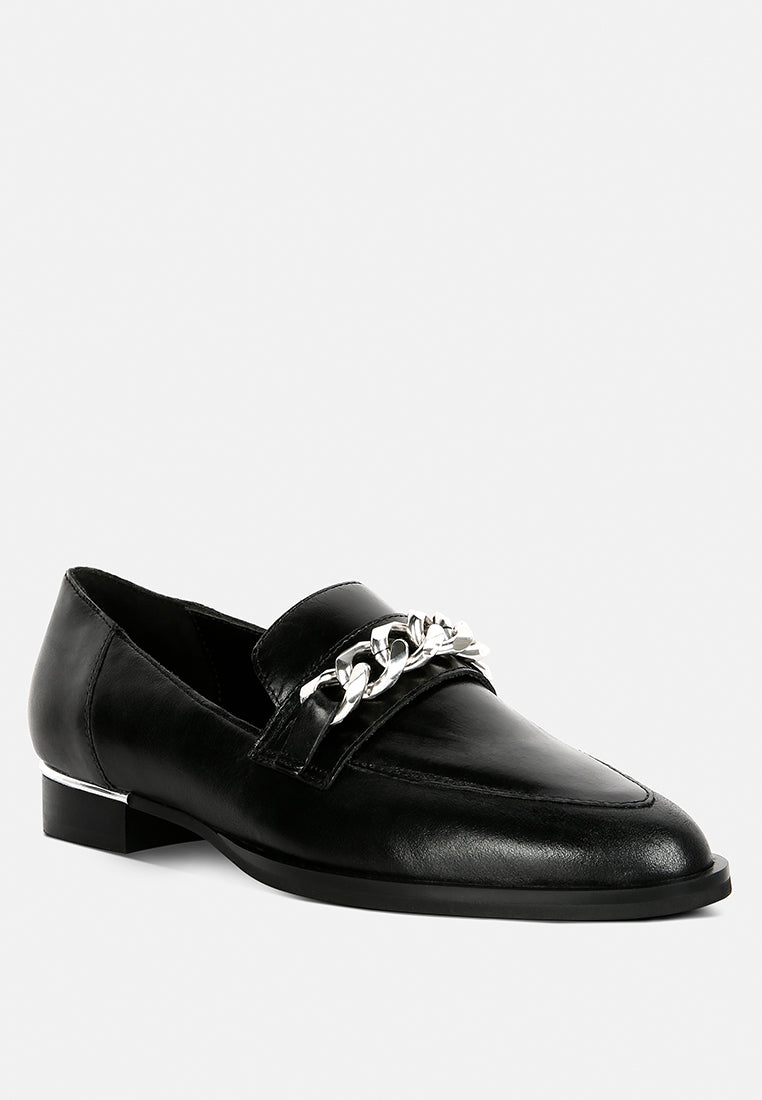 Black leather cheap horsebit loafers