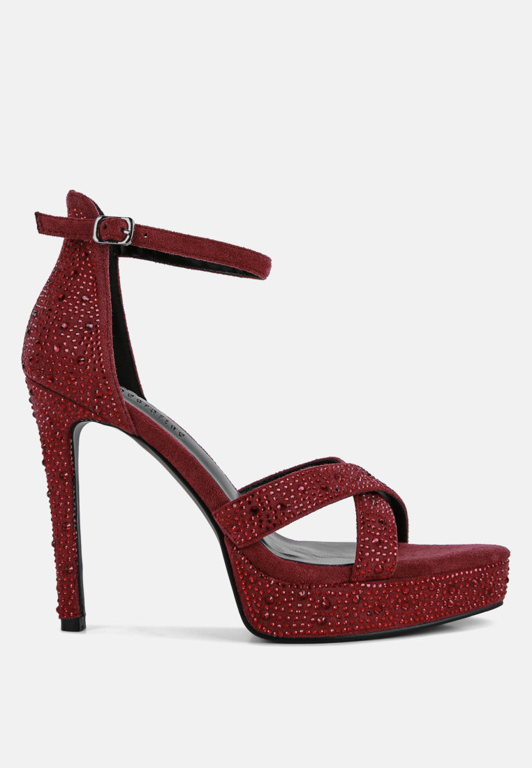 Buy Regalia Burgundy Rhinestone Embellished Stiletto Sandals | Sandals