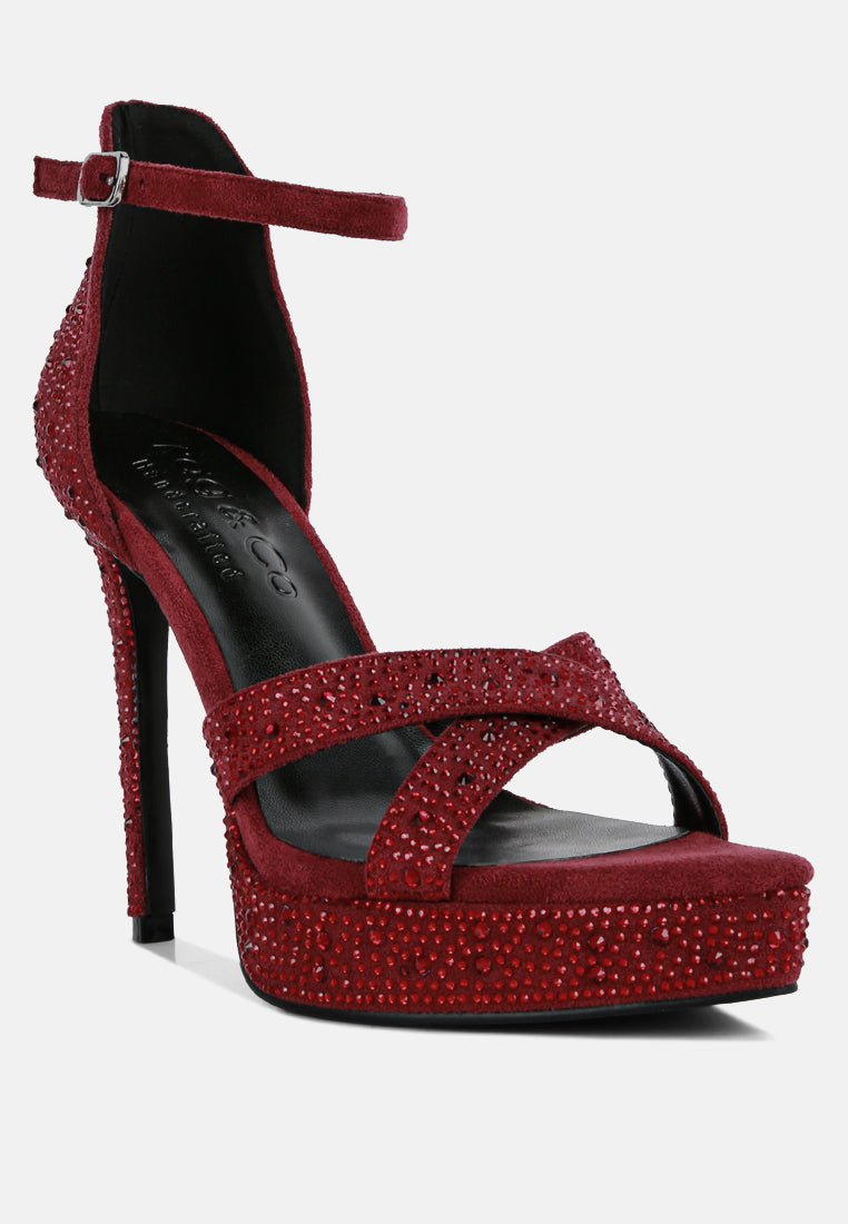 Buy Regalia Burgundy Rhinestone Embellished Stiletto Sandals