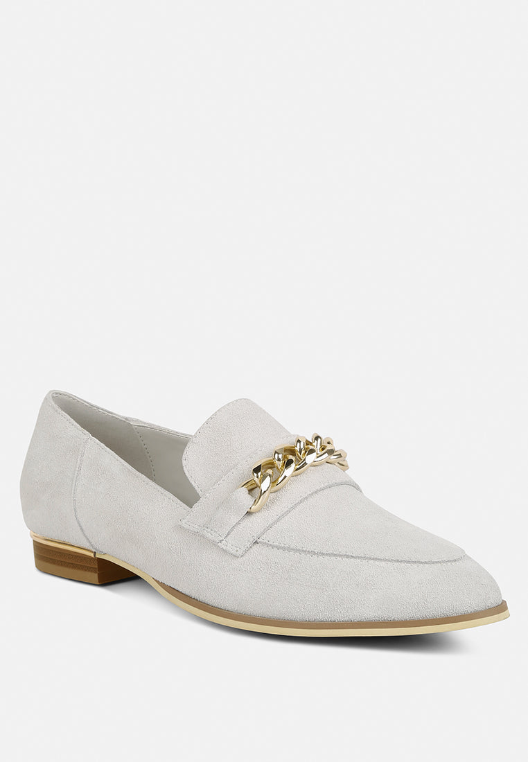 RICKA Chain Embellished Loafers in Grey#color_grey