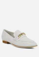RICKA Chain Embellished Loafers in Grey#color_grey