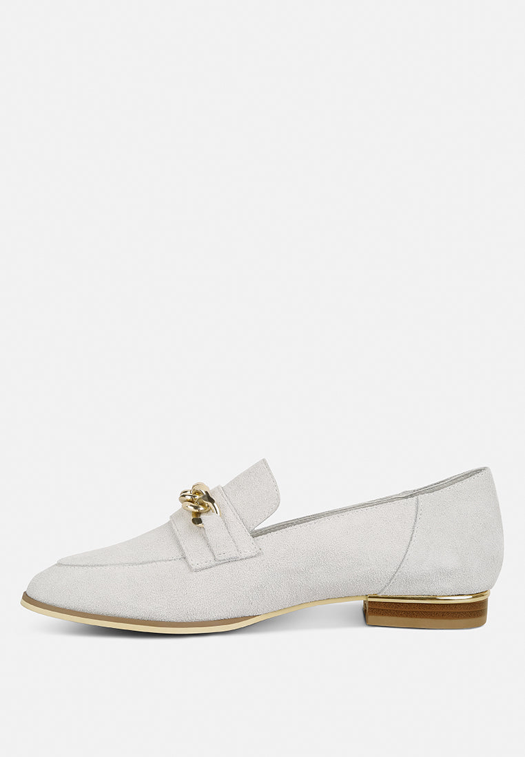 RICKA Chain Embellished Loafers in Grey#color_grey