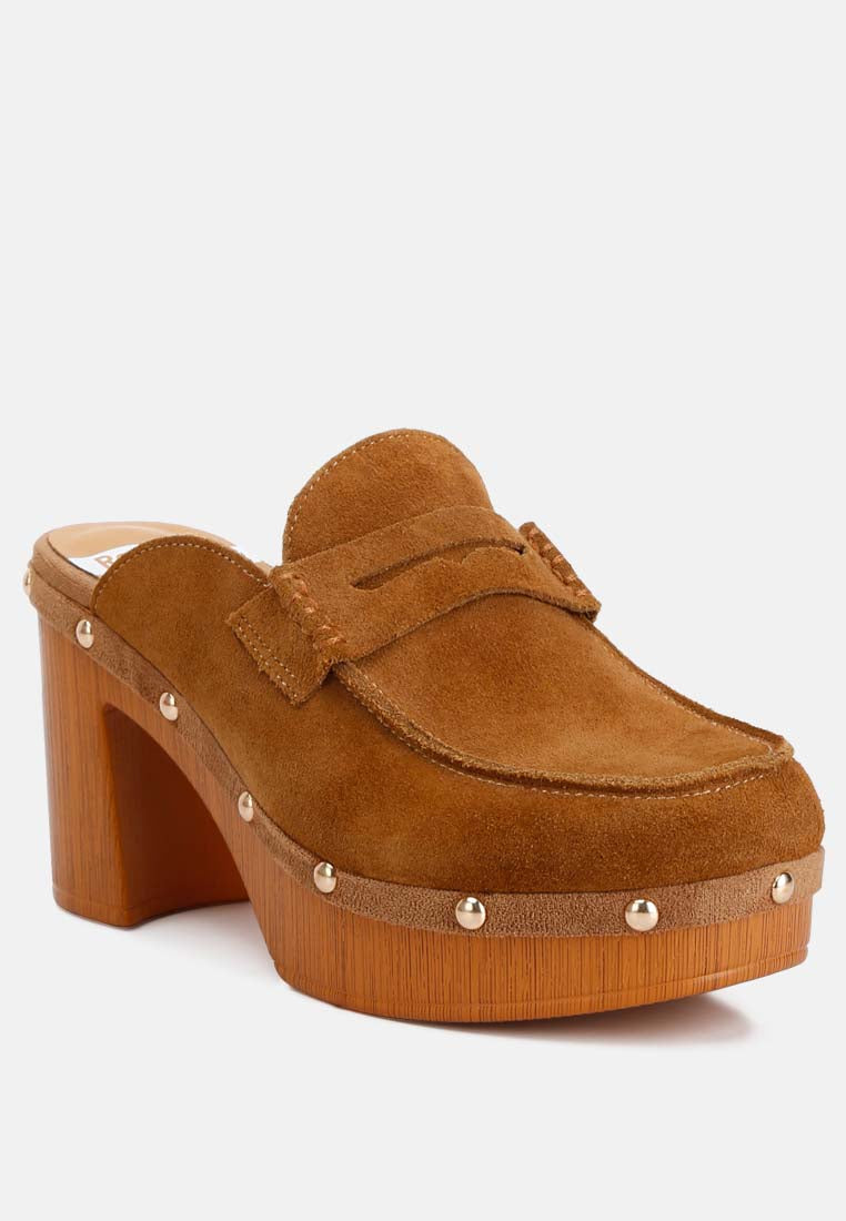 Riley Suede Platform Clogs In Tan#color_tan