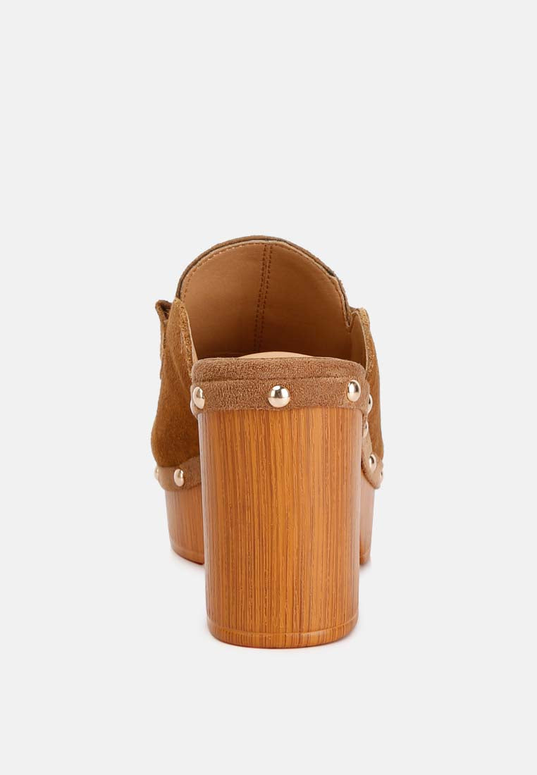 Riley Suede Platform Clogs In Tan#color_tan