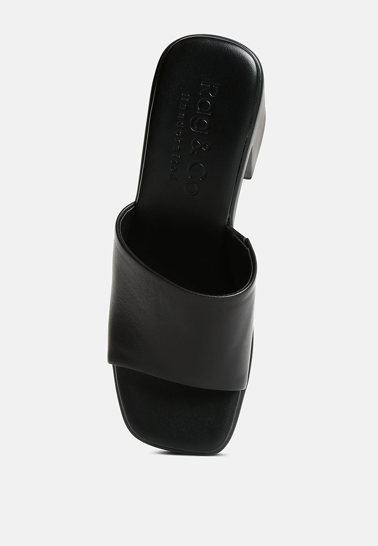 SCANDAL Slip on Block Heel Sandals in Black#color_black