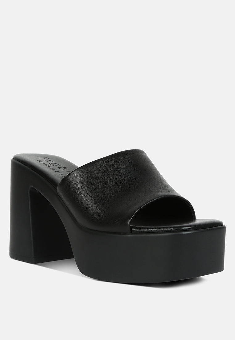 SCANDAL Slip on Block Heel Sandals in Black#color_black