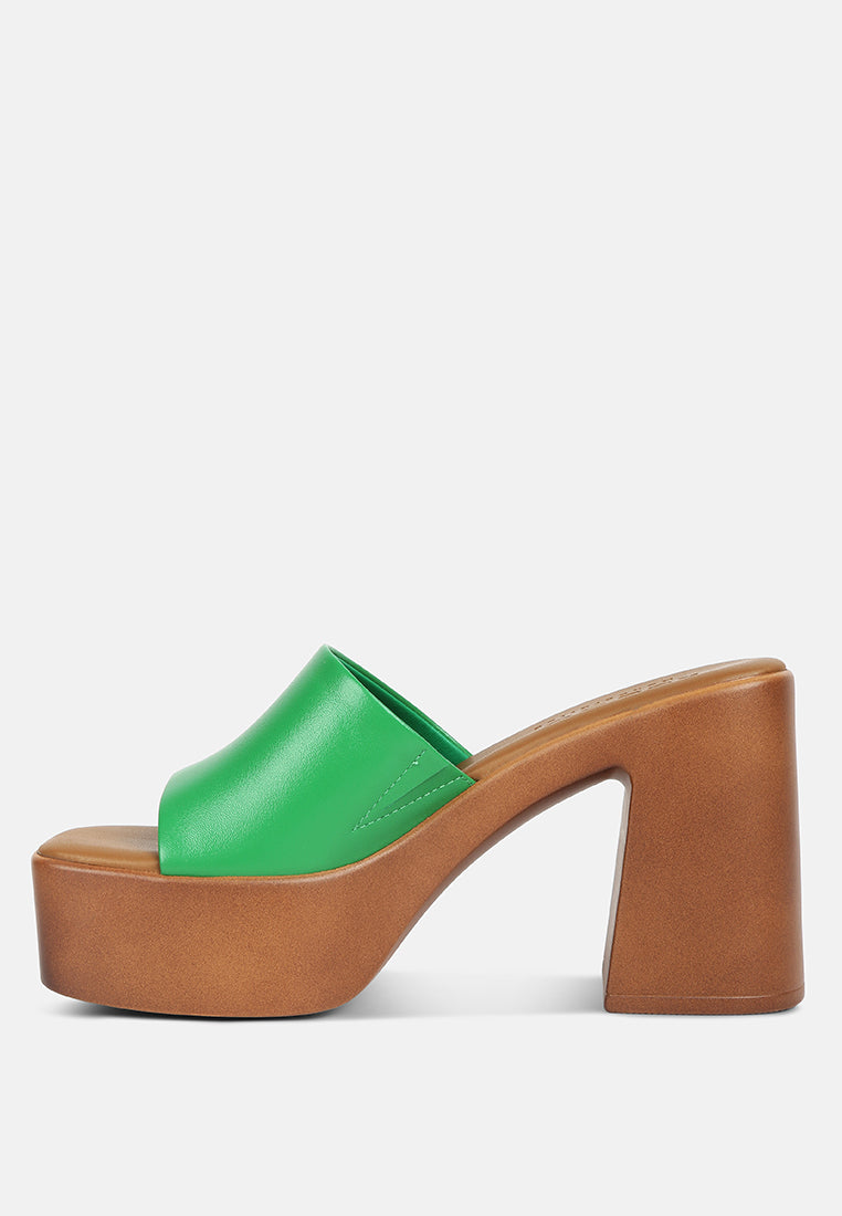 SCANDAL Slip on Block Heel Sandals in Green#color_Green