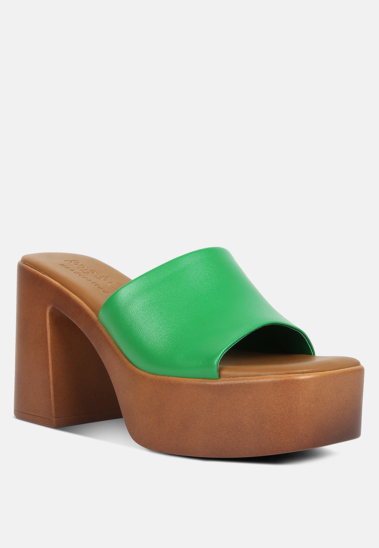 SCANDAL Slip on Block Heel Sandals in Green#color_Green