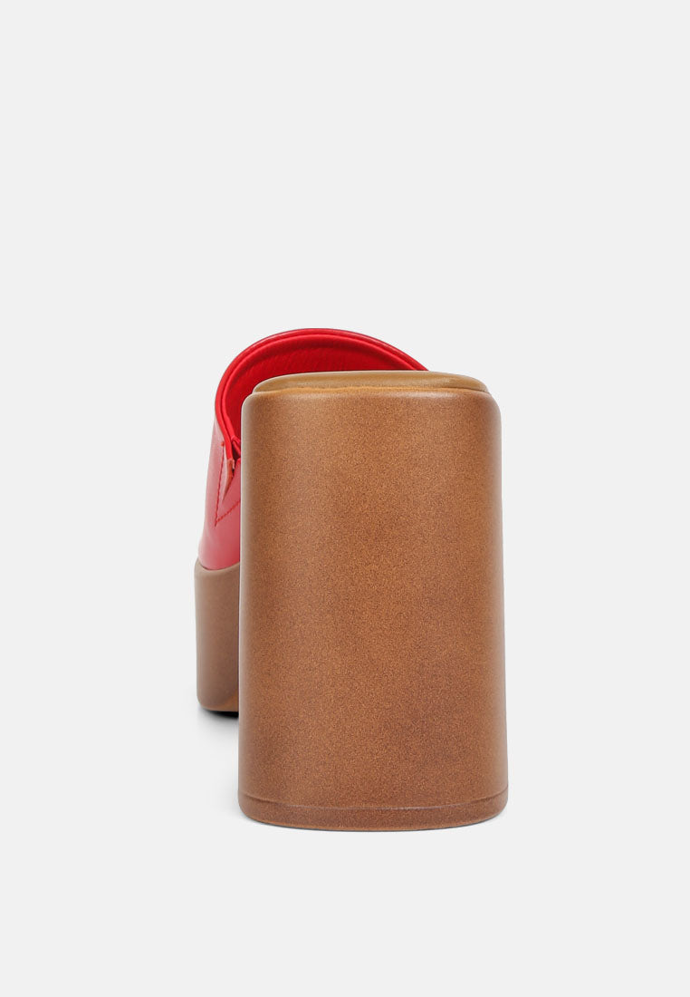 SCANDAL Slip on Block Heel Sandals in Red#color_red