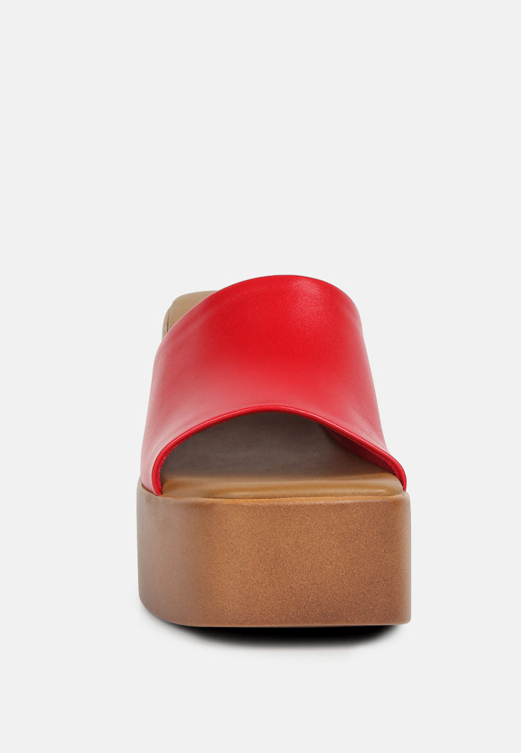 SCANDAL Slip on Block Heel Sandals in Red#color_red